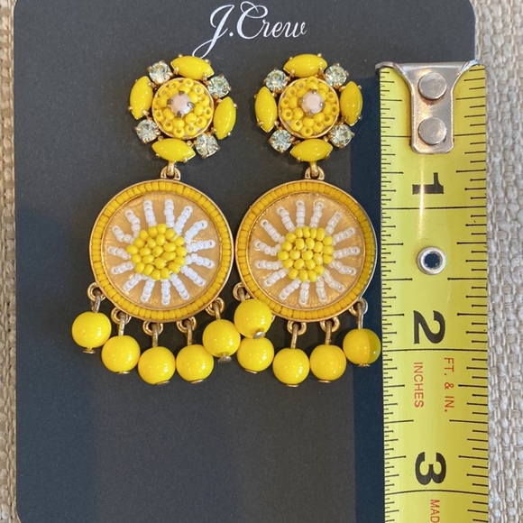 NWT J Crew Yellow & White Beaded Drop Earrings - Picture 7 of 7